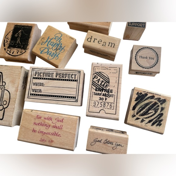Lot 24 Wood Mounted Rubber Stamps Mixed Phrases Sentiments Vintage Car Craft DIY - Picture 2 of 9